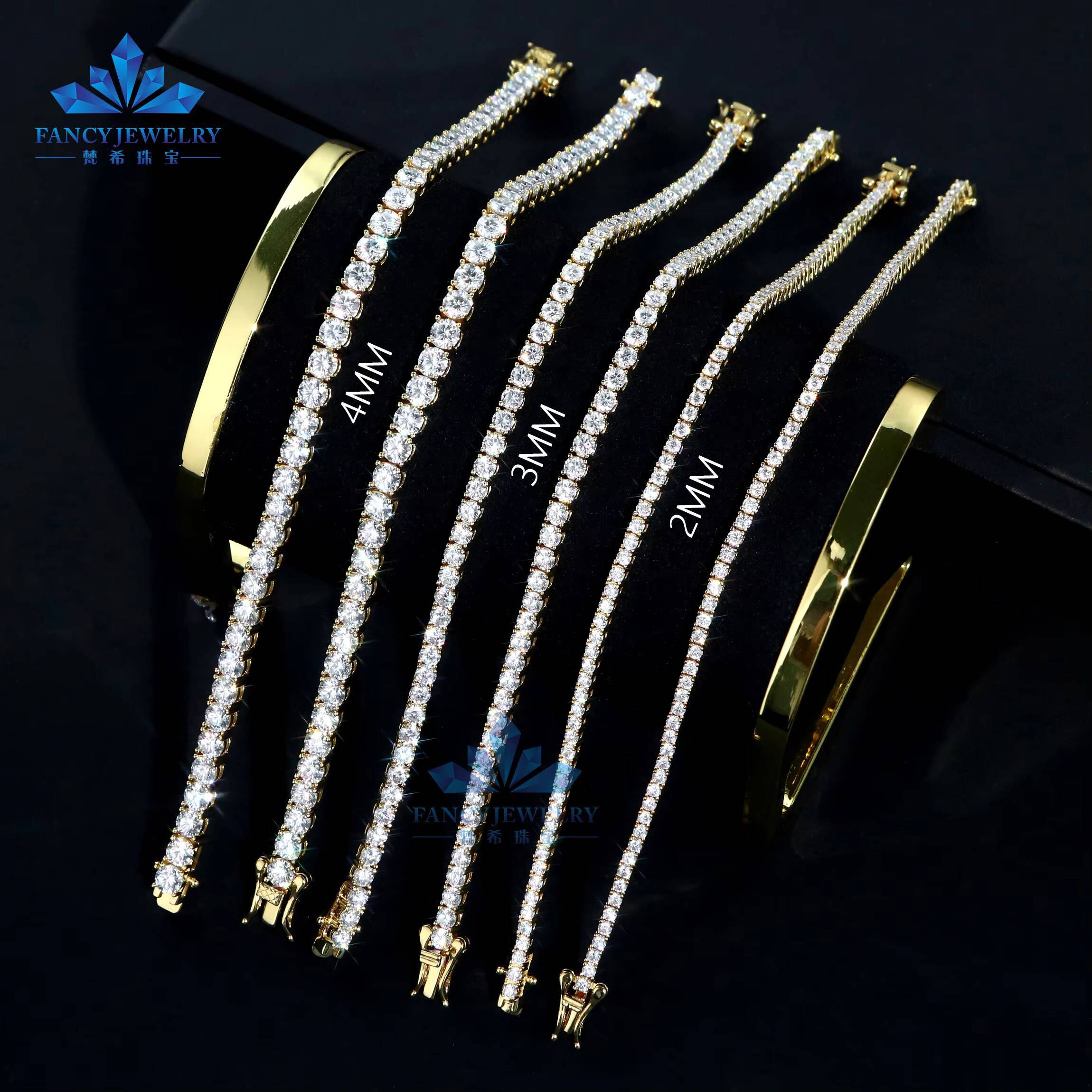High Quality Fine Chain Link Bracelets 10K 14K White Real Gold 2MM 3MM 4MM DEF VS Real HPHT Lab Grown Tennis Bracelet