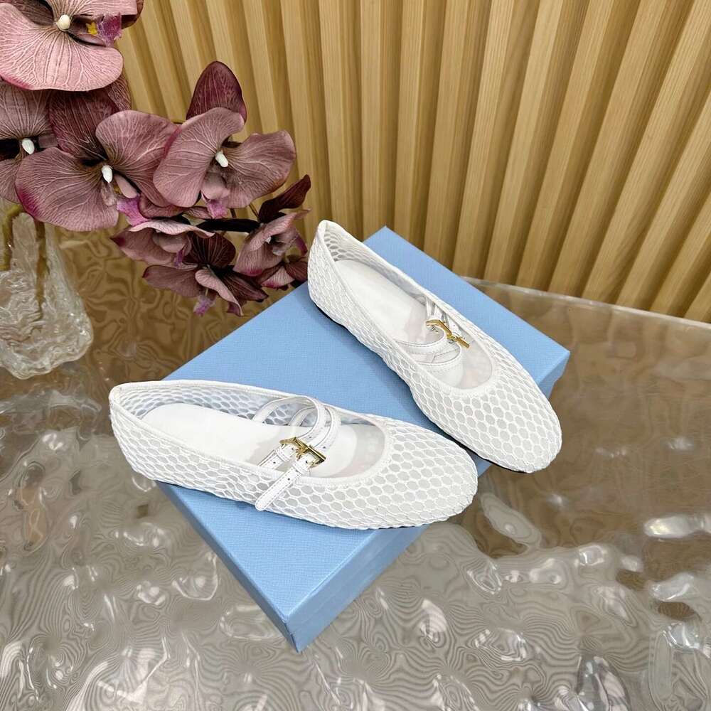 Women Size34-43 Mesh Flats Mary Janes Genuine Leather Buckle Strap Round Toe Leisure Designer Shoes atillas De Mujer