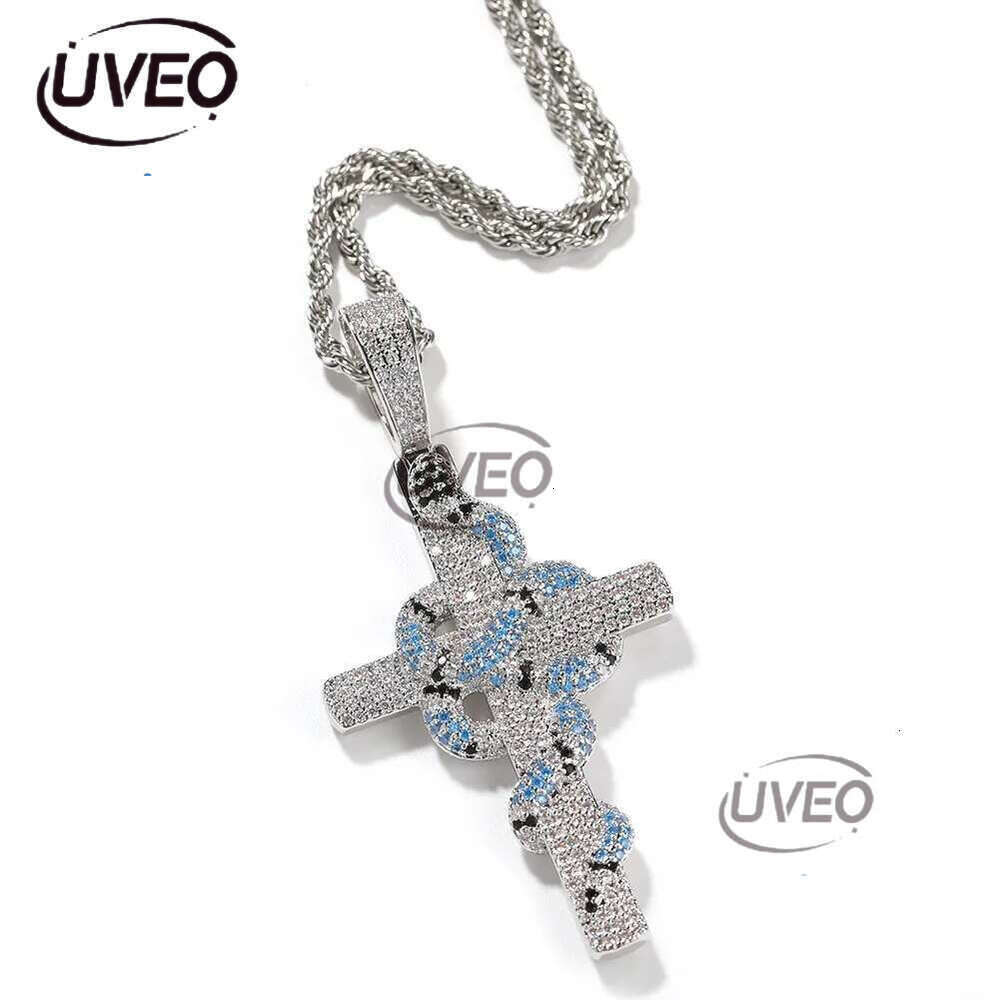 Luxury designer Ice Out VVS Moissanite Cross Necklace Retro Snake Pendant Hip Hop Necklace Jewelry for Stylish Men Free shipping
