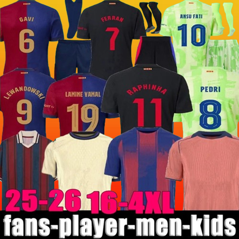24 25 26 Season LAMINE YAMAL Lewandowski Soccer Jerseys RAPHINHA Football Jersey 2024 2025 2026 Football Shirt Kids Kounde Men Kids Kit Fans Player Copa Del Kids Sets