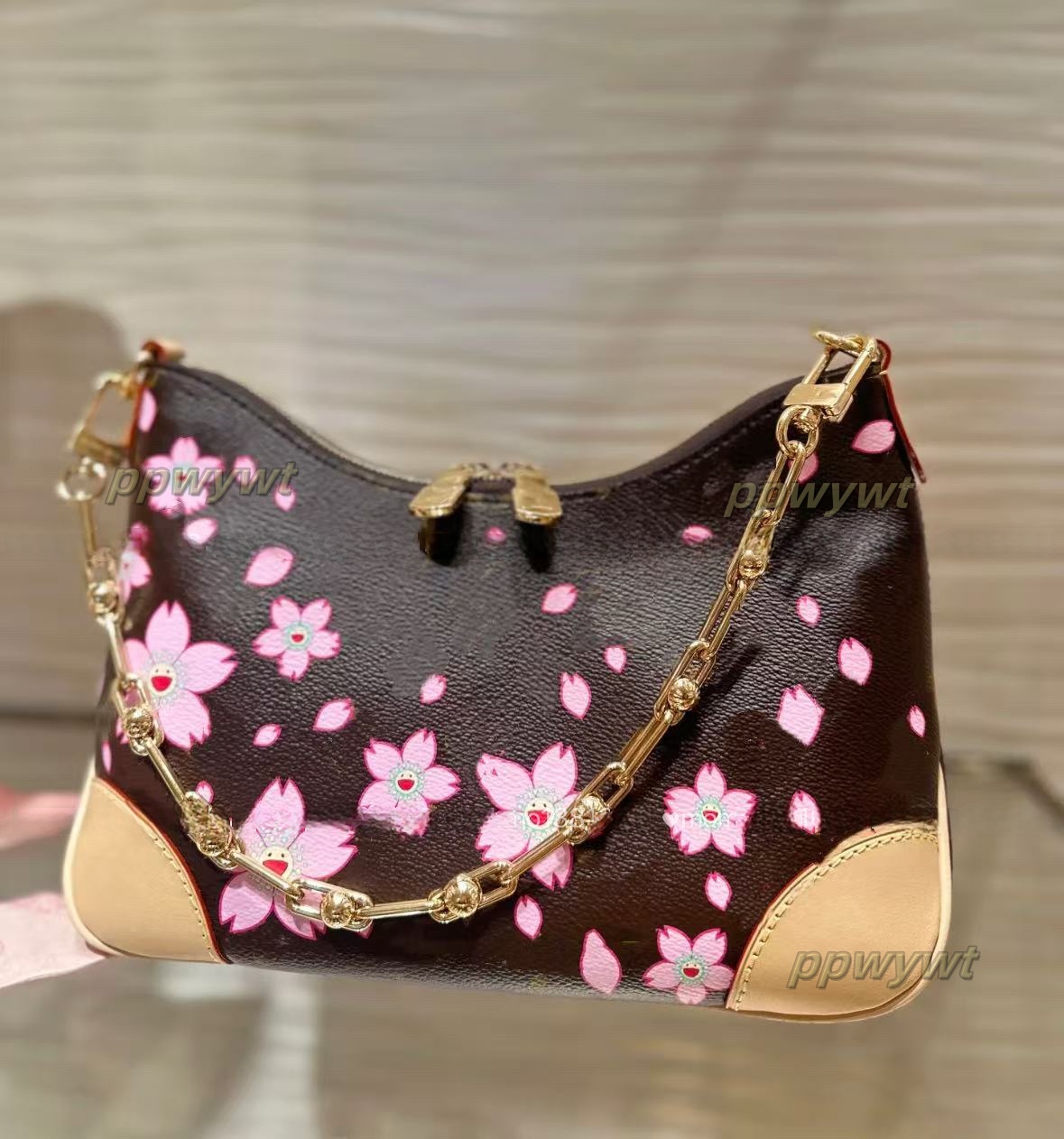 Designer bag Cherry Blossom Boulogne Chain Bag Shoulder Tote Handbag for Women Takashi Murakami Style Convertible Clutch Hobo Purse, Satchel
