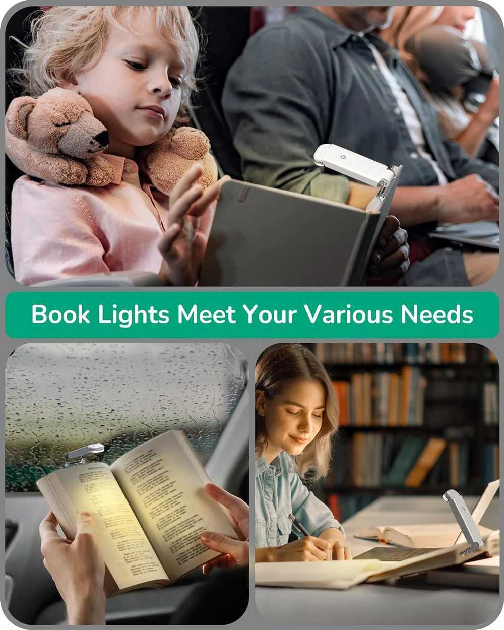 Book Light LED USB Rechargeable Reading Light Eye Protection Night Light Portable Clip Desk Light Bookmark Read Light M251120