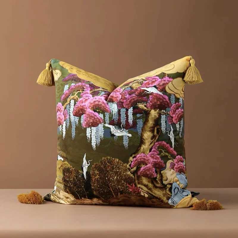 Pillow Case Crane s Chinese Retro Cushion Covers Pink Gold Decorative Cover For Sofa Chair Luxury Home Decorations C251120