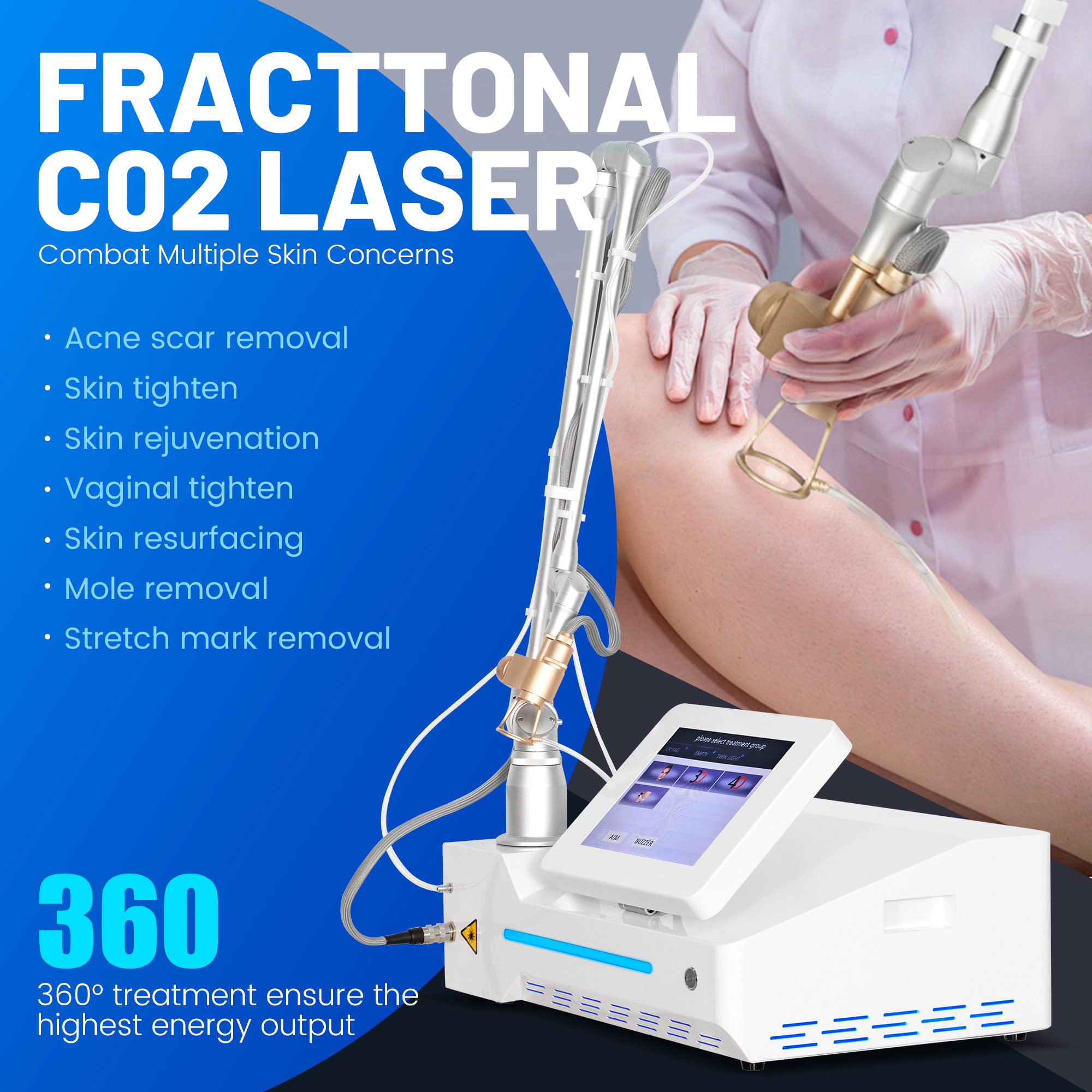Advanced CO2 Laser Beauty Equipment For Acne Scar Wrinkle Pigmentation Removal and Vaginal Tightening Skin Rejuvenation Salon Clinic Use