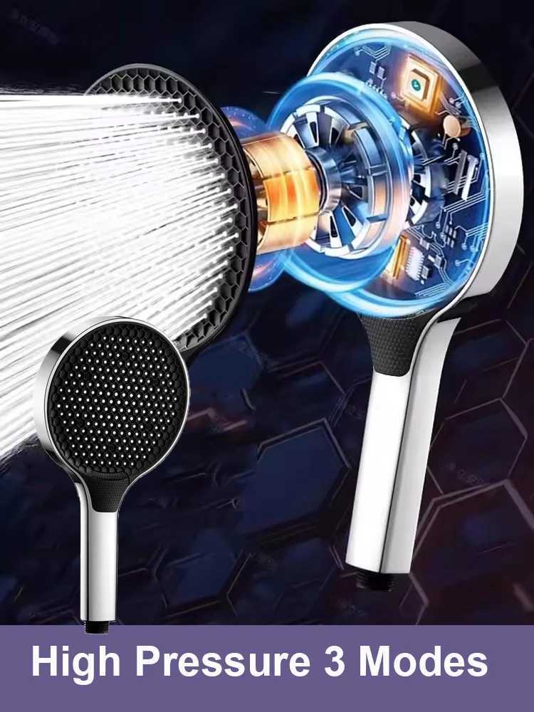 New Black Silver 15CM Large Flow Pressurized Shower Head 3 Mode Adjustable Spray Nozzle Rainfall Showerhead Bathroom AccessoriesM251120