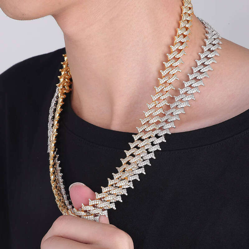 Urban Jewelry Hip Hop 15mm Men's Cadenas Necklace Pure Sier Chalcedony Thorn Chain
