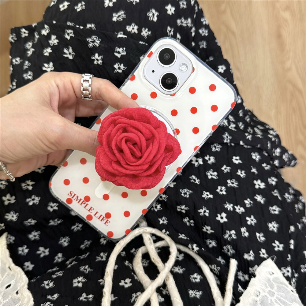 Red Polka Dot Phone Case Compatible with iPhone 16/15/14 Pro INS Niche Simple Magnetic Stand iPhone 13