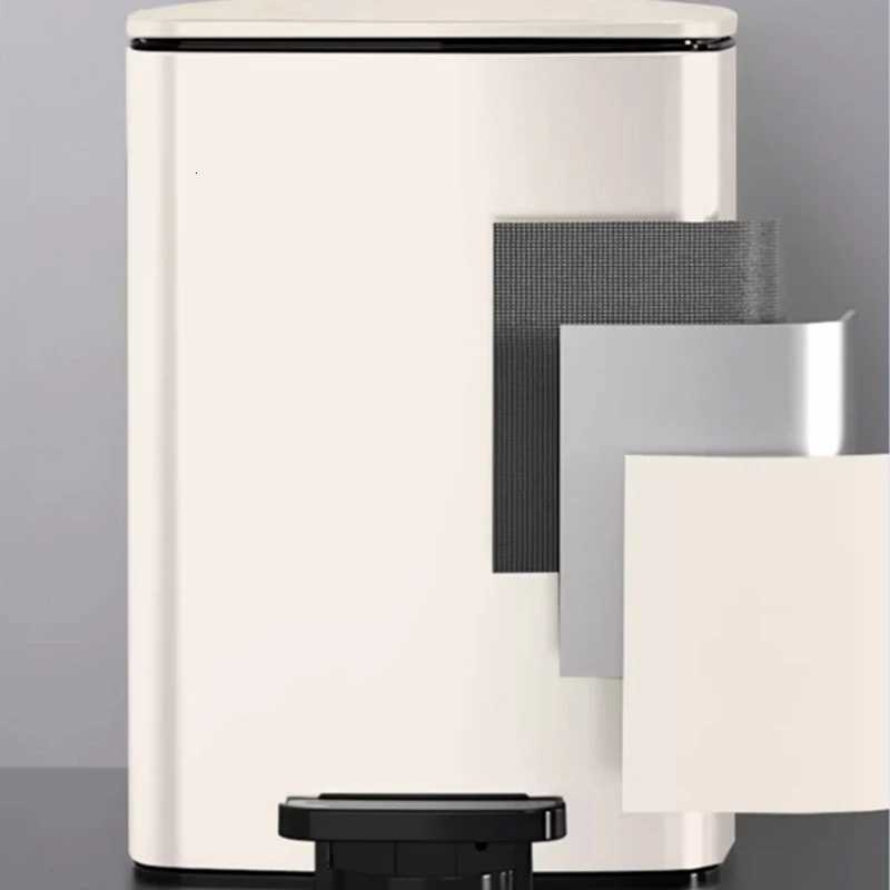 6L Square Thin Lid Trash Can Stainless Steel with Double Inner Outer Buckets for Living Room Kitchen and Office Storage C251120