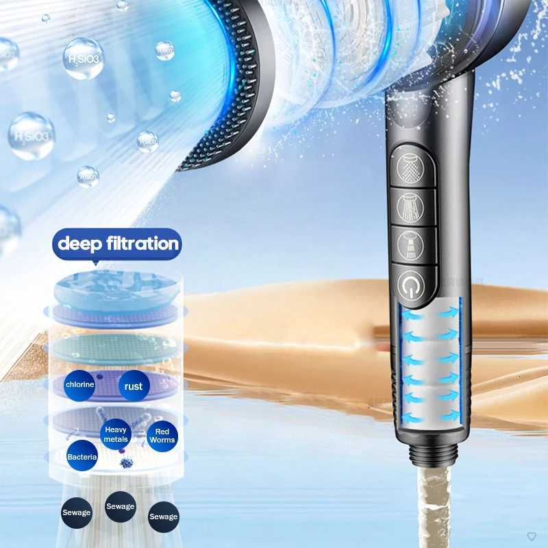 4 Modes Shower Head High Pressure Showerhead One-Key Stop Water MassageRainfall Faucet Tap Bathroom Bath Home AccessoriesM251120
