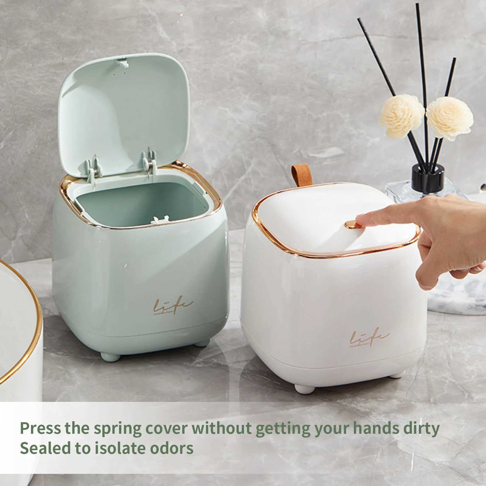Light luxury press desktop trash can flip small desktop trash can suitable for office home car C251120