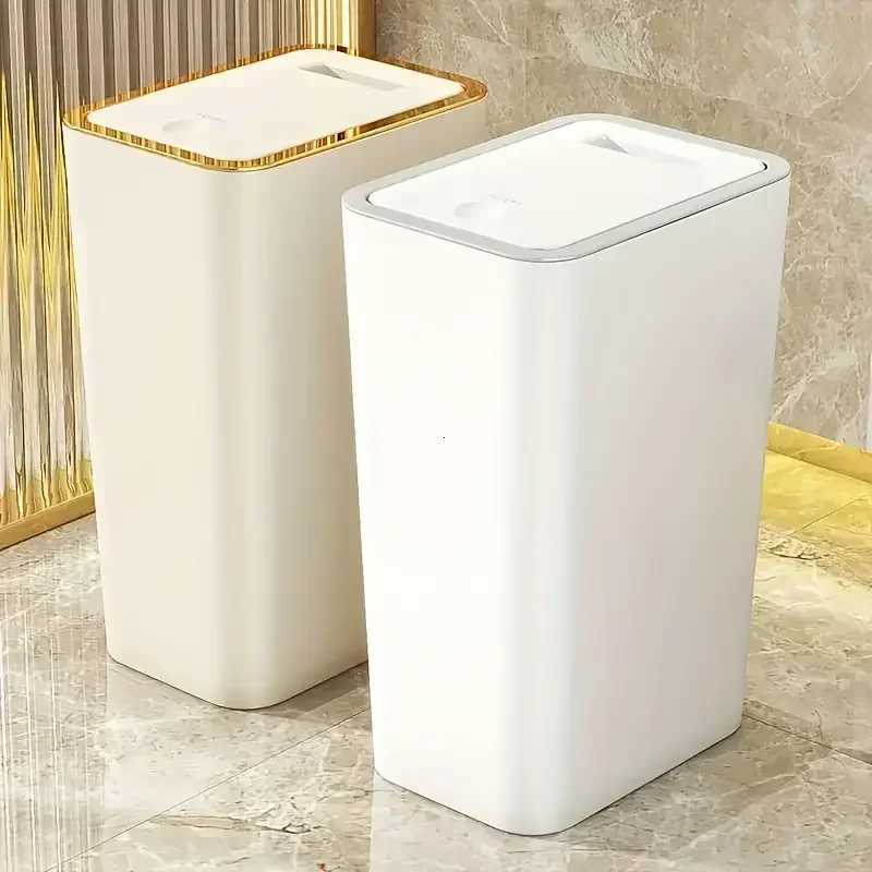 Odor Proof Trash Can with One-Touch Modern Design Durable Plastic Bathroom Kitchen Bin Space Saving Leakproof C2511200