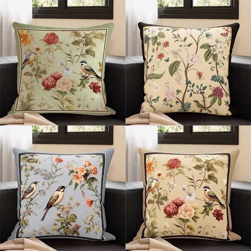 Pillow Case Flower and Bird Plant Pattern Cover Light Luxury Sofa Cushion Cover Bedside Back case Home Decoration C251120