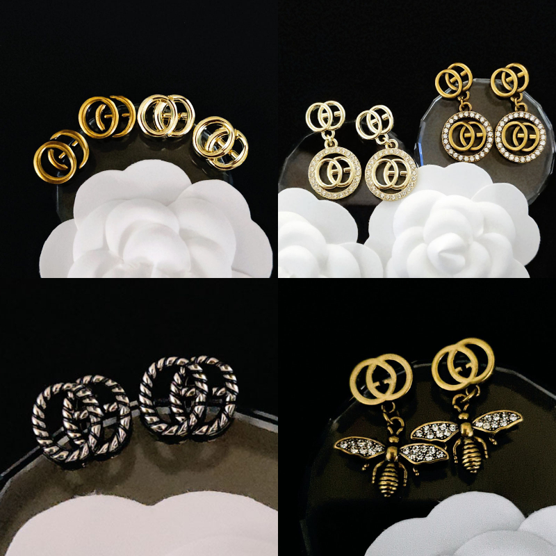 Simple Gold Silver Luxury Designer Letter Stud Geometric Famous Women Crystal Rhinestone Pearl Earring Wedding Party Jewelry Christmas Gifts