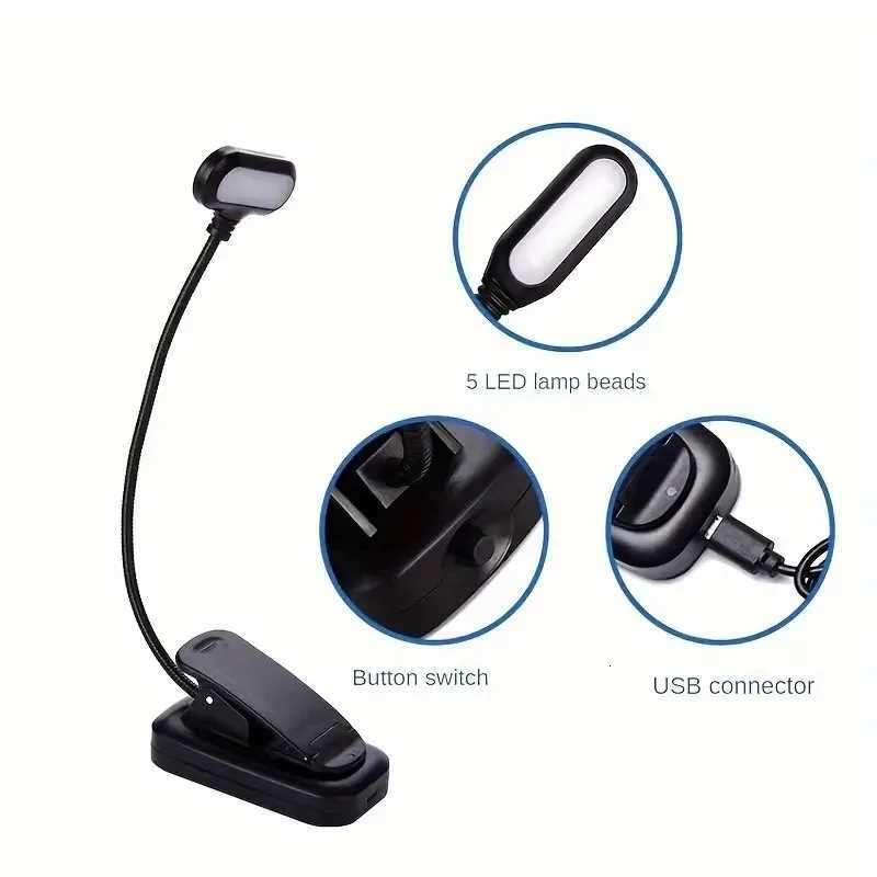 LED Bedside Reading Lamp USB Powered Clip-On with 360 Degree Rotation Eye-care Design and Compact Foldable Body M251120