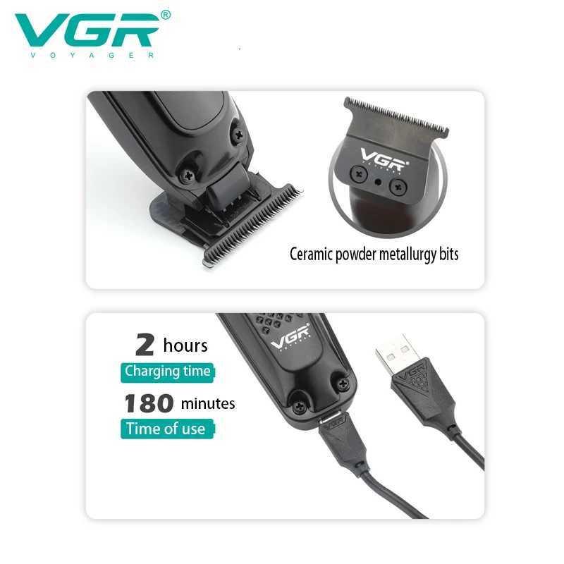 Original VGR Cordless Professional Hair Trimmer For Men Beard Trimmer USB Electric Hair Clipper Edge Razor Hair Cutter MachineT251120