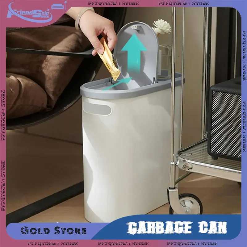 White Trash Can with Lid Home Bathroom Crevice Storage Bin Space Saving Kitchen Toilet Press Type Trash Can Household Items C251120