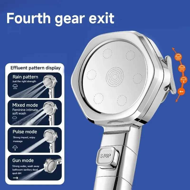 Hexagonal Pressurized Shower Head Four-speed Supercharged Hard ABS Fall-resistant Water Filter Bathroom AccessoriesM251120
