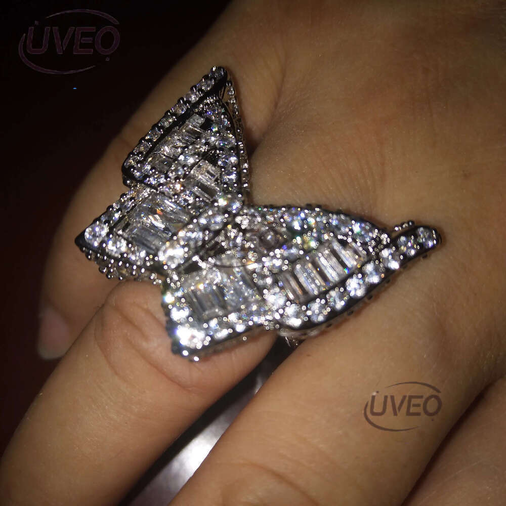 Hip Hop CZ Cubic Zircon Geometric Finger Ring Band Iced Out White Gold Bg Baguette Dia Rings for Women Men Boyfriend Valentine Birthday Jewelry Gifts