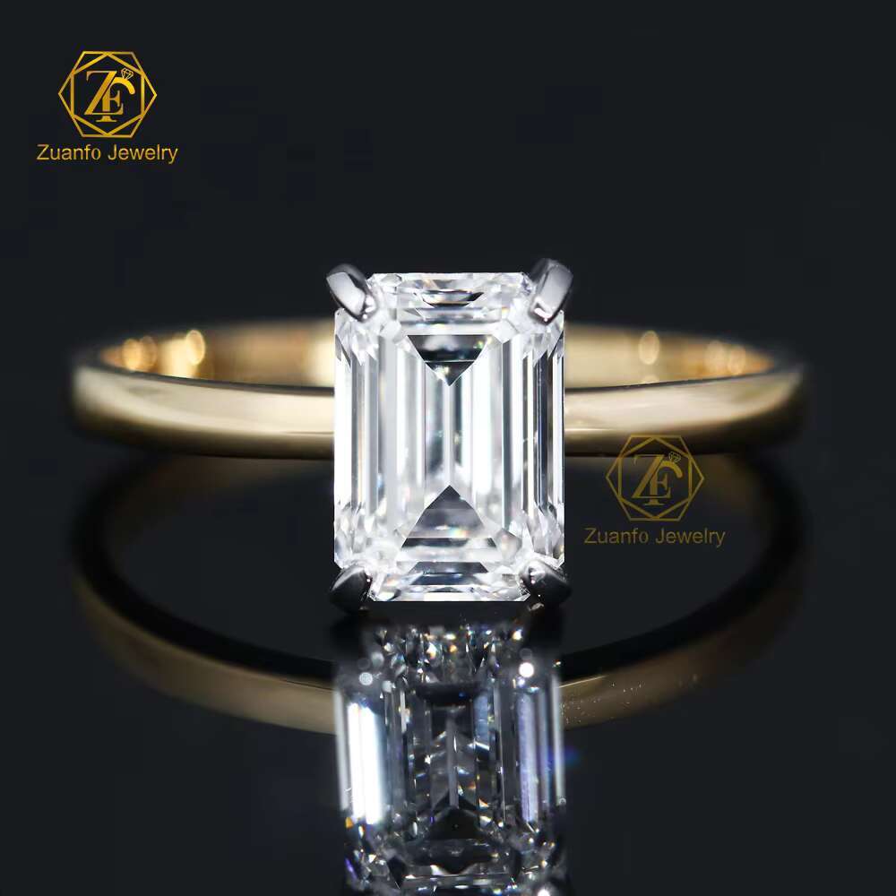 High Quality 14K 18K Gold Solitaire Jewelry IGI Certified CVD D VVS2 1.86CT Emerald Cut Lab Grown Diamond Engagement Ring