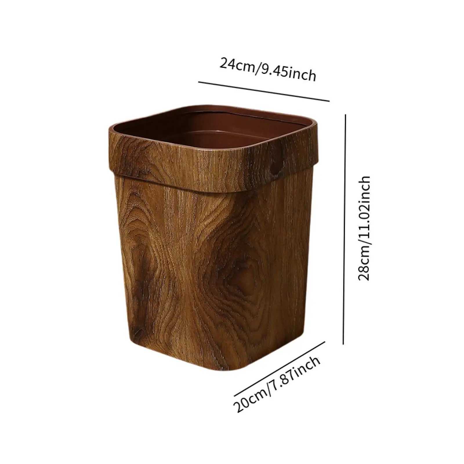 Imitation Wood Grain Trash Can Reusable Modern Rectangle Garbage Container Bin for Household Living Room Office Bathroom Kitchen C251120