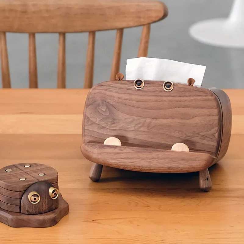 Light Luxury Solid Wood Hippopotamus Tissue Box Living Room Desktop Paper Box Mobile Phone Holder Creative Decorative Gift C251120