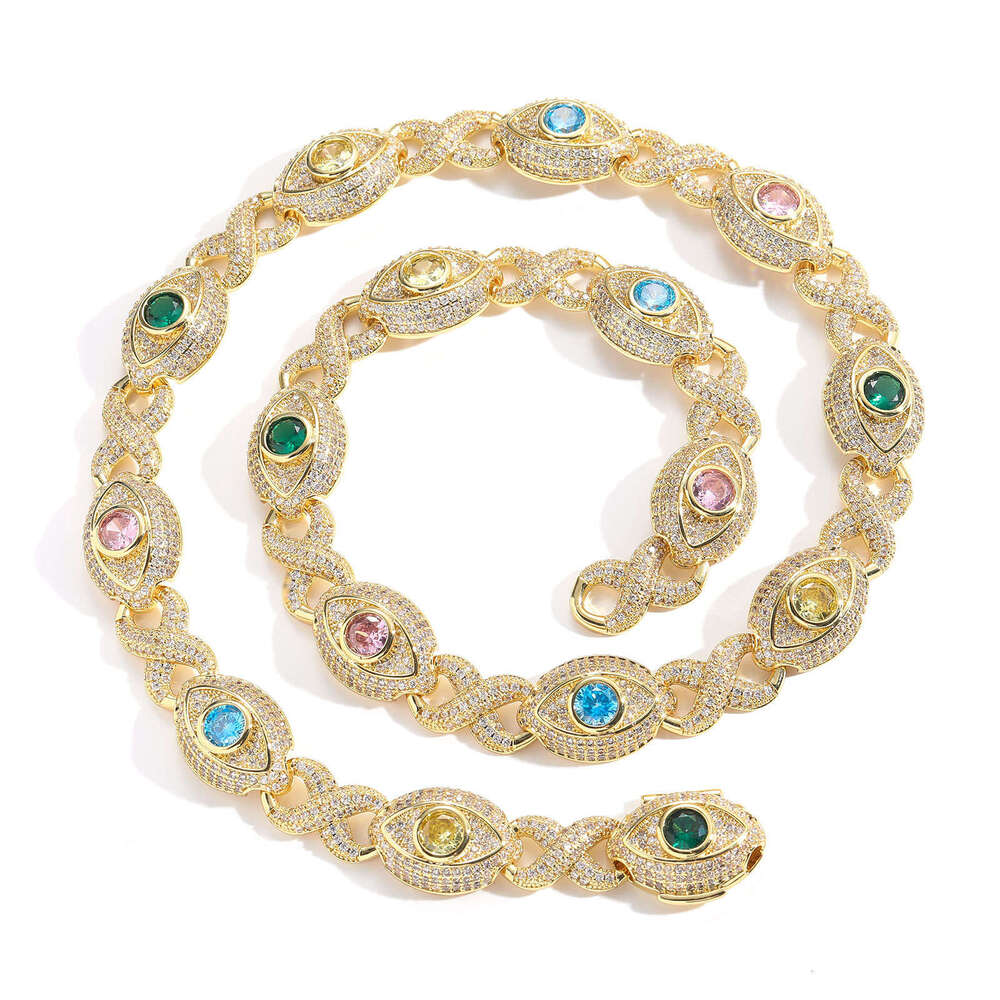 Luxury 14mm eye Infinity Colored Ice out VVS Moissanite 8-figure Cuban Chain Creative Hip Hop Men Women Necklace Bracelet Free delivery