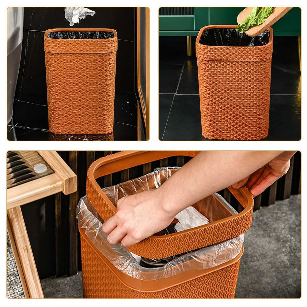 Imitation Rattan Woven Trash Can Rustic Lidless Wastepaper Holder Home Office Kitchen Wastebasket Decorative Garbage Bin C251120