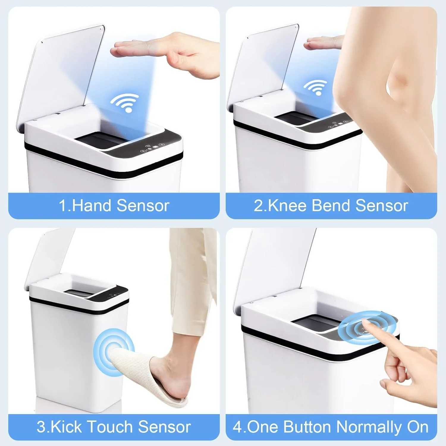 32-Gal Automatic Sensor Trash Can Touchless Narrow Bathroom Bin with Odor-Seng Lid Battery-Powered for Home Office C251120