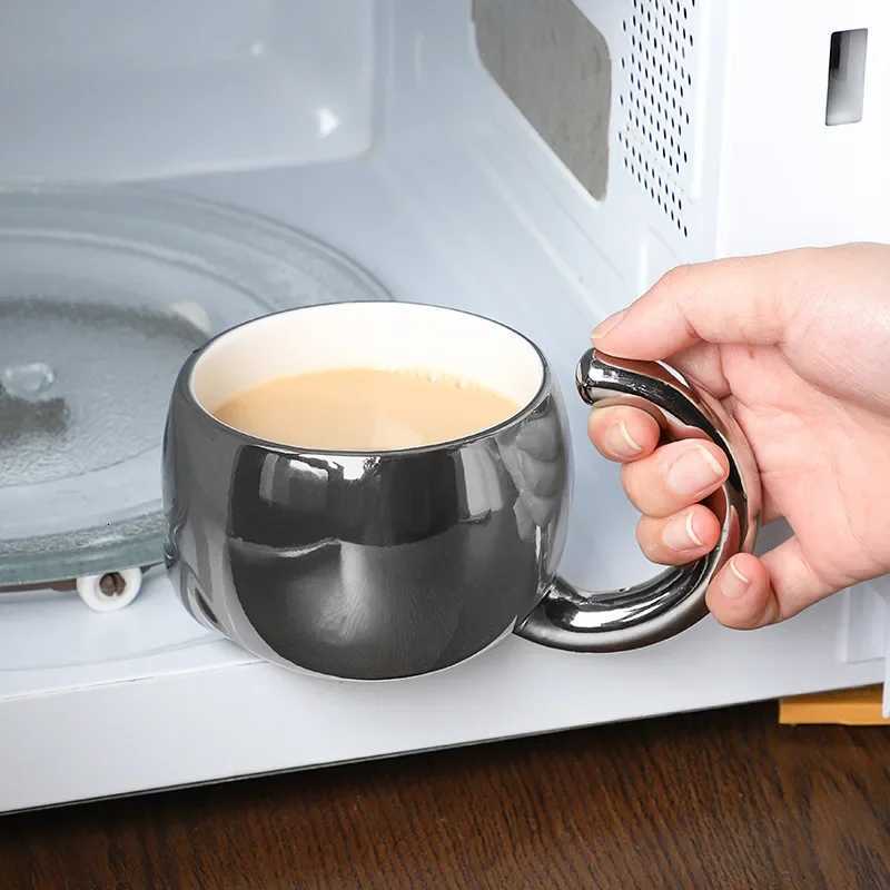 330ML Ceramic Couple Cup Gold Silver Creative Mug Water Cup Female Spoon With Lid Cartoon Coffee Cup Give Friends Gift Y251119