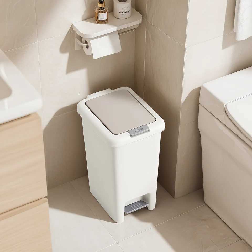 10L White Step Trash Can Odor-Sealed Dual-Mode Pedal for Home Living Room Bathroom C251120