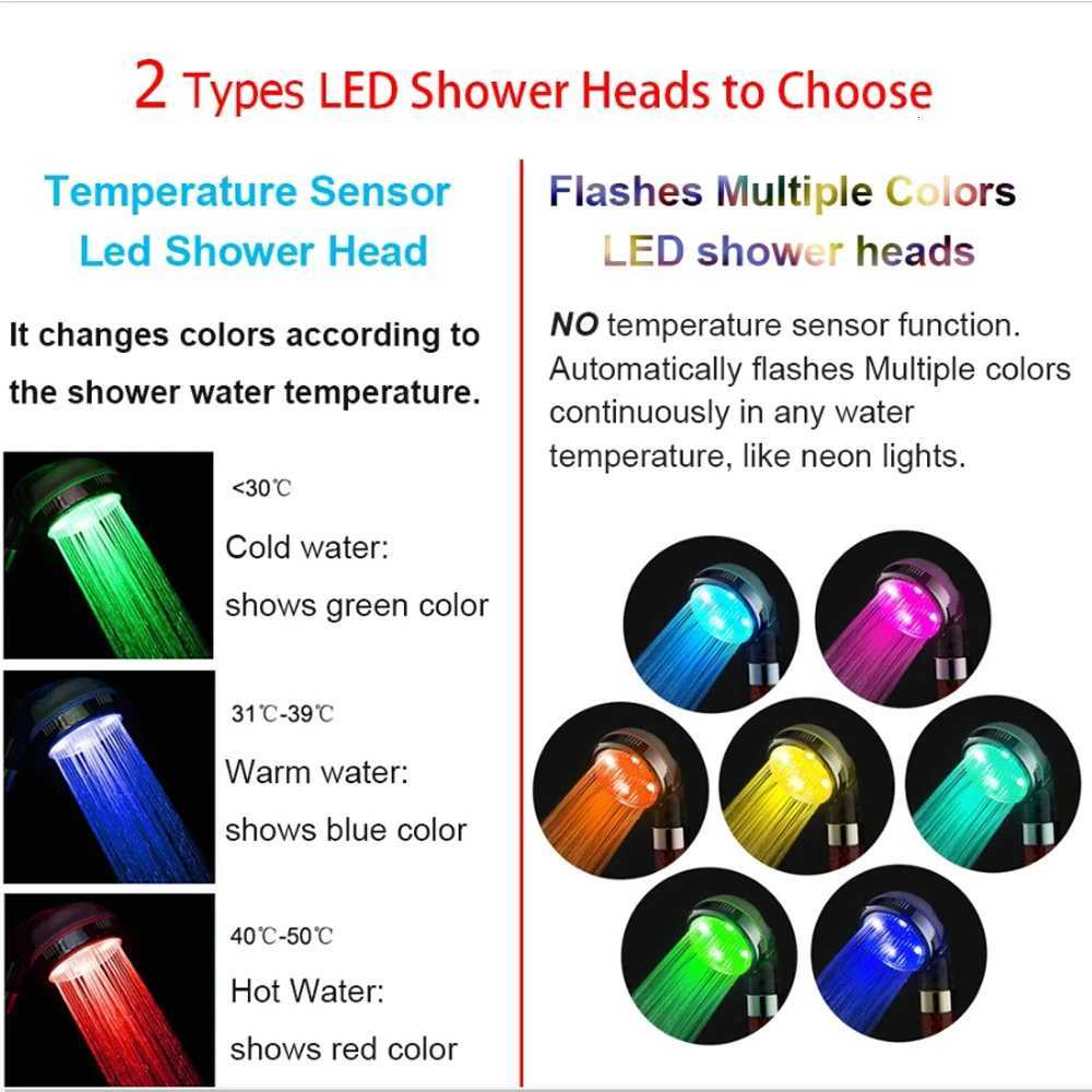5 Modes Temperature Control Colorful Shower Head 3/7 Color Change LED Spray Nozzle Silver High Pressure Rainfall Bathroom ShowerM251120
