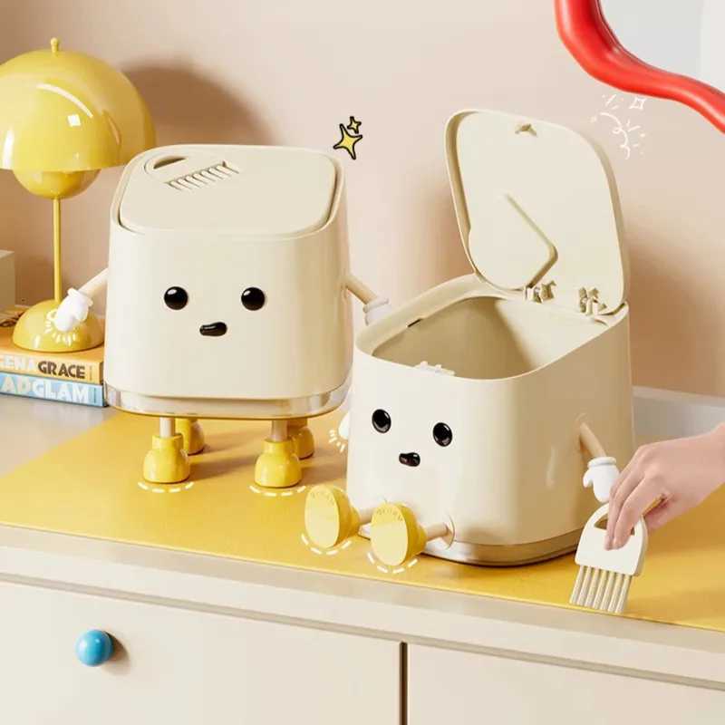 Desktop Mini Trash Can Press To Open The Cover Plastic Trash Can Household Living Room Bedroom Rubbish Storage Bucket C251120