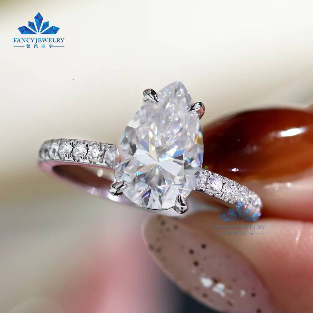 18K 14K 10K Solid Gold 925 Sliver 3CT 7x11mm D VVS1 Pear Moissanite Anniversary Wedding Engagement Rings for Women
