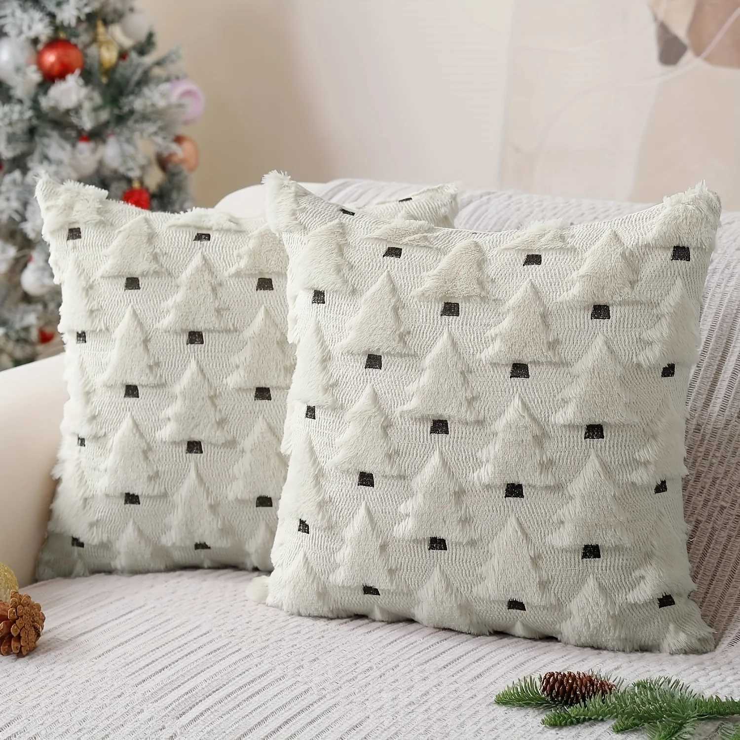 Pillow Case 2pcs Christmas Covers 45x45 cm Beige Christmas Tree Throw Cases Decorations Soft Covers Winter Holiday Decor C251120