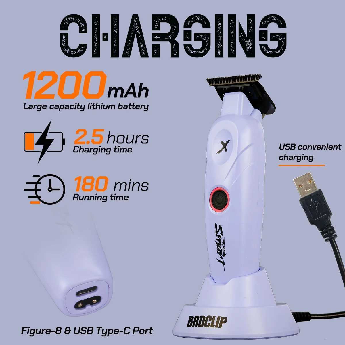 Professional Hair Trimmer BRDCLIP Hair Clipper for Man BRD 109 DLC Blade 7700RPM with Base 1200mAh Barber Shop Carve MachineT251120