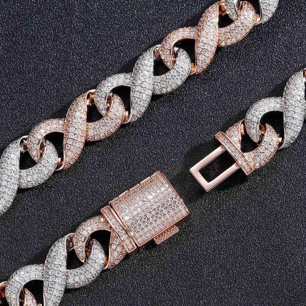 Luxury designer 15mm 8-figure Cuban Chain Rose Gold two-tone Hip Hop Ice Out VVS Moissanite Necklace Bracelet with free shipping
