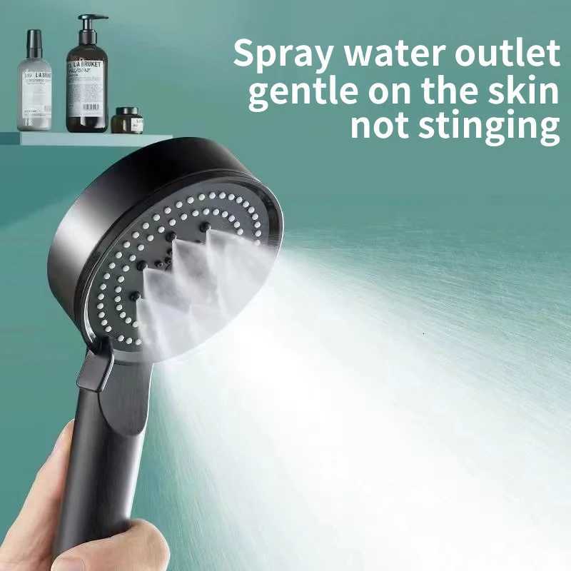 5 Modes Adjustable High Pressure Shower Head Water Saving Massage Function Black Showerhead for Bathroom AccessoriesM251120