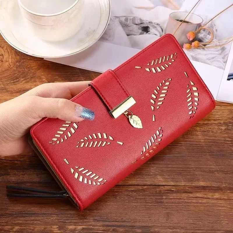Womens Short Purse Faux Leather Medium Wallet Hollow Out Leaf Classic Card Coin Holder Small Purses Buckle Zipper ClutchW251120
