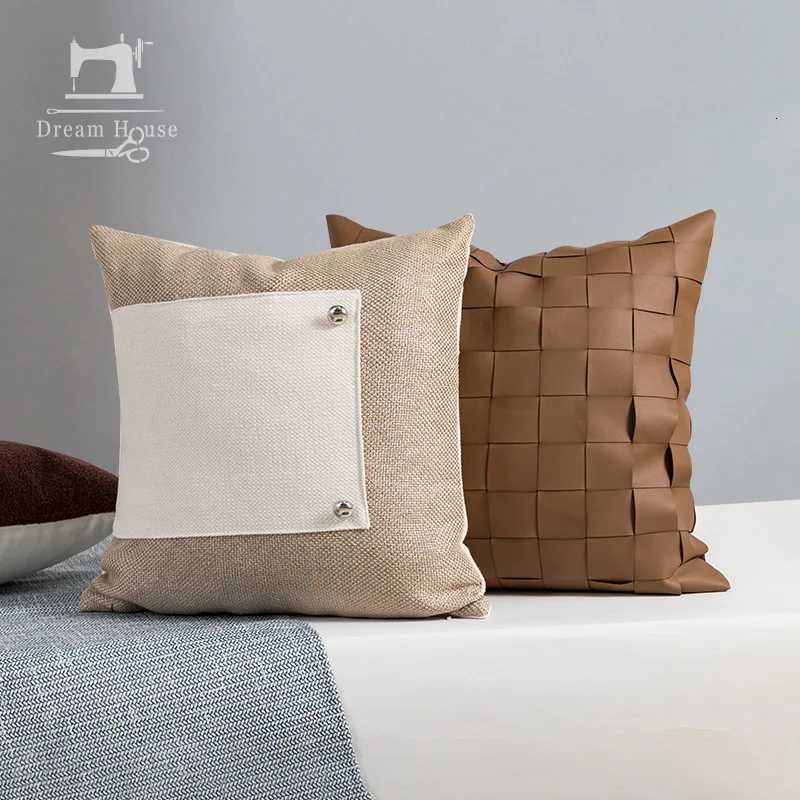 Pillow Case Nordic Luxury Woven Pu Leather Cushion Cover For Home Sofa Bed Throw Case Living Room Decorative C251120