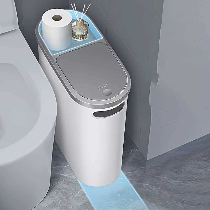 Large-capacity bathroom trash can family creative narrow-space trash can bathroom covered foot-operated trash can C251120