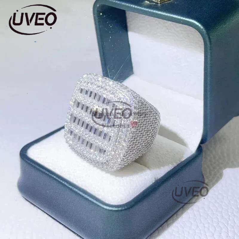 Wedding Rings Iced Out Ring for Men Real Gold Plated Prong Setting Copper CZ Stones Hip Hop Fashion Jewelry Trend 231025