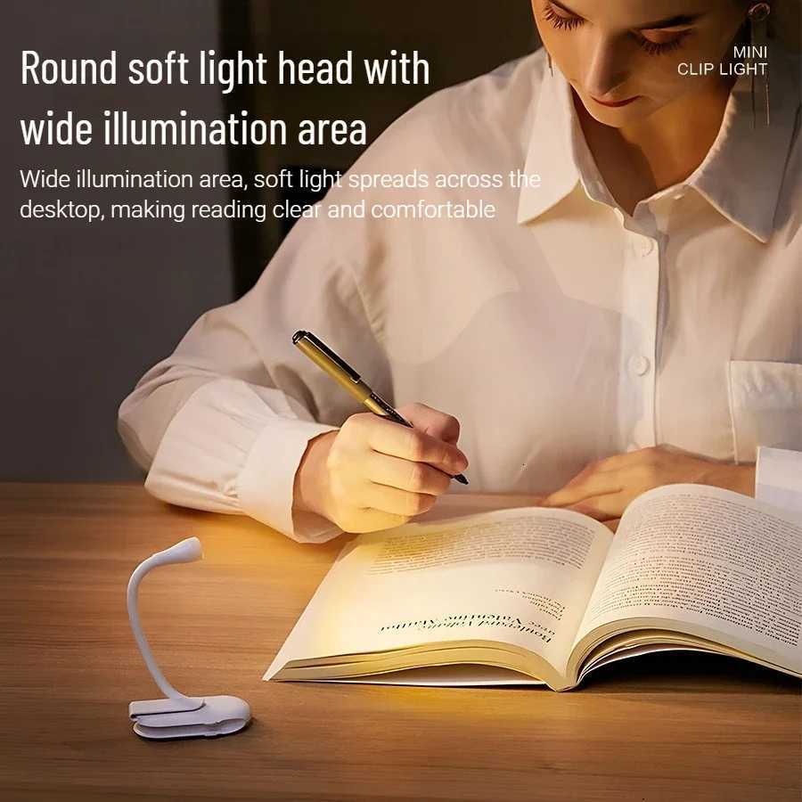 USB LED Book Reading Lamp Rechargeable Lamp 3 Color Mini Eye Protection Adjustable Clip 360 Flip Study Light For Travel Bedroom M251120