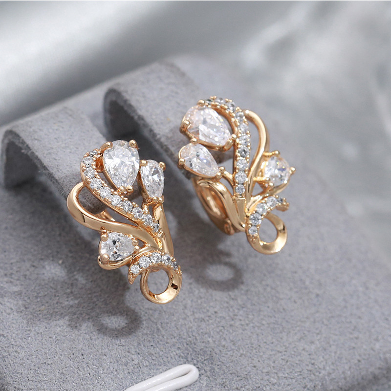 Rose Hollow-out Zircon Earrings with Diamond Inlays and Copper Ear Clasps designer earrings moissanite earrings designer gold earrings for woman desig - view 3