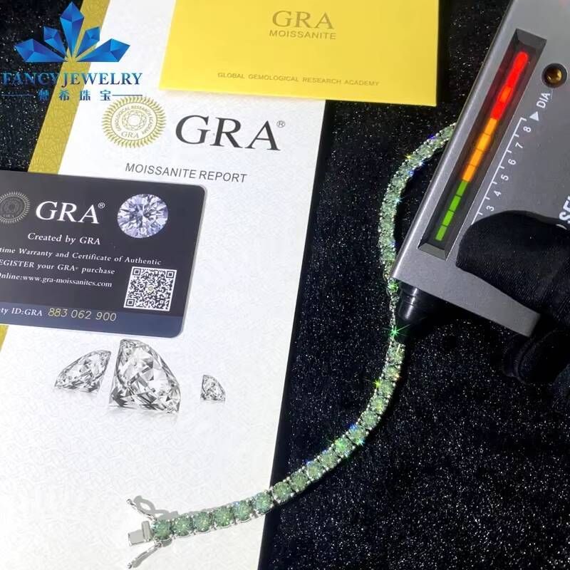 Gra Certified Moissanite Tennis Bracelet Chain Pass Diamond Tester 925 Silver 3mm 4mm Womens Blue Green Moissanite Tennis Chain