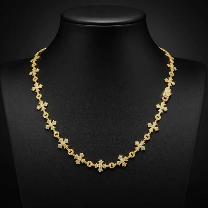 Hip-Hop Handmade 12mm Pure Sier GRA Certified Sandstone Cross Chain Unisex Party Necklace