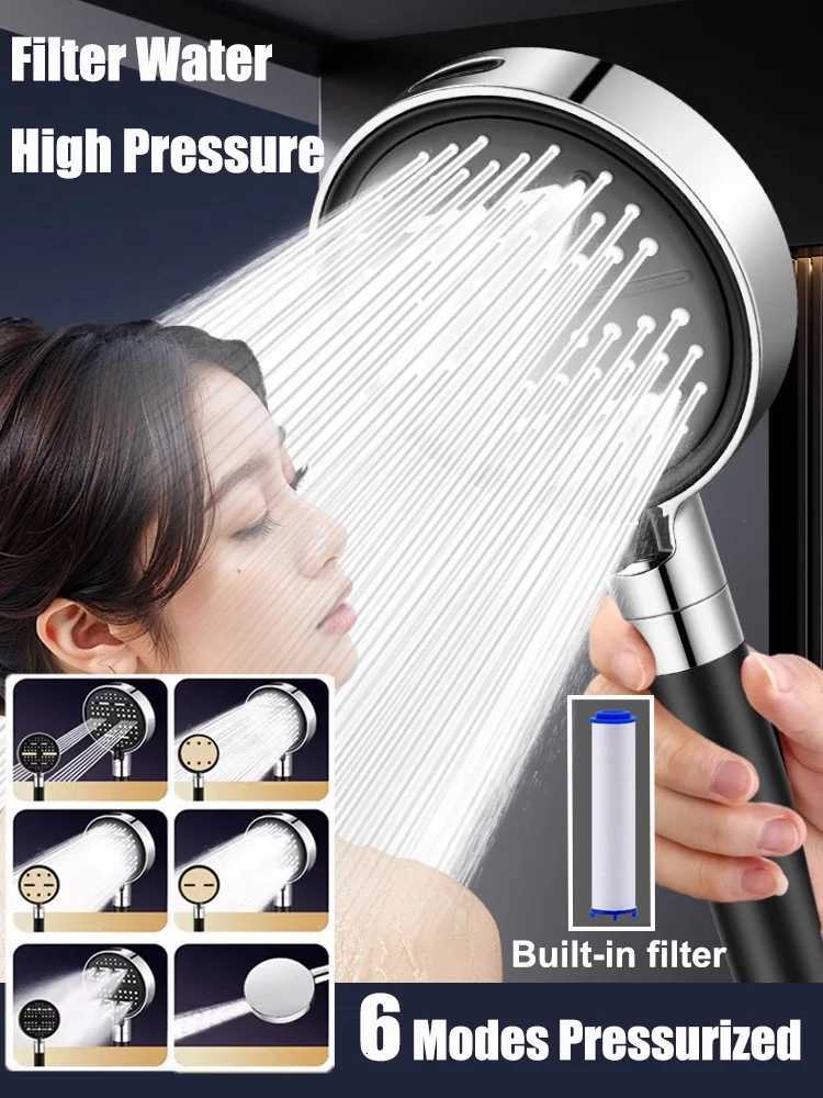 New High Pressure Water Saving Filter Shower Head 6 Modes Handheld Showerhead Large Flow Massage Shower Bathroom Accessories SetM251120