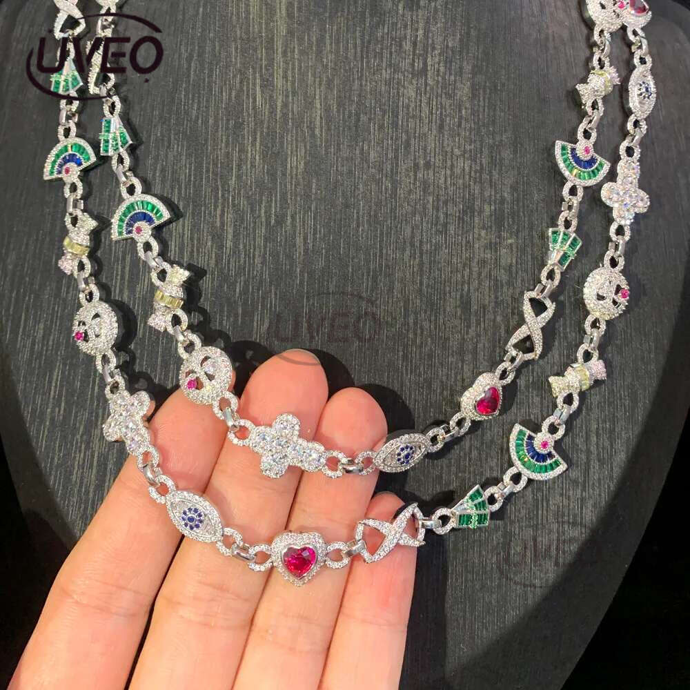 Luxury designer Colored Ice Out VVS Moissanite Cross Evil Eyes Ice Out Cuban k Chain Hip Hop Necklace Jewelry with FREE shipping