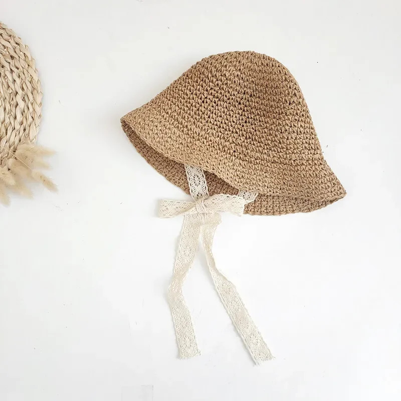 Fashion lace baby hat summer grass bow beach childrens Panama princess and 1 piece 250414z