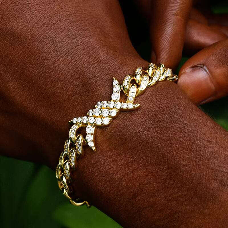 10mm Hip Hop Punk Sterling Sier Iced Out Barbed Wire Knot Thorn Moissanite Cuban Link Chain
