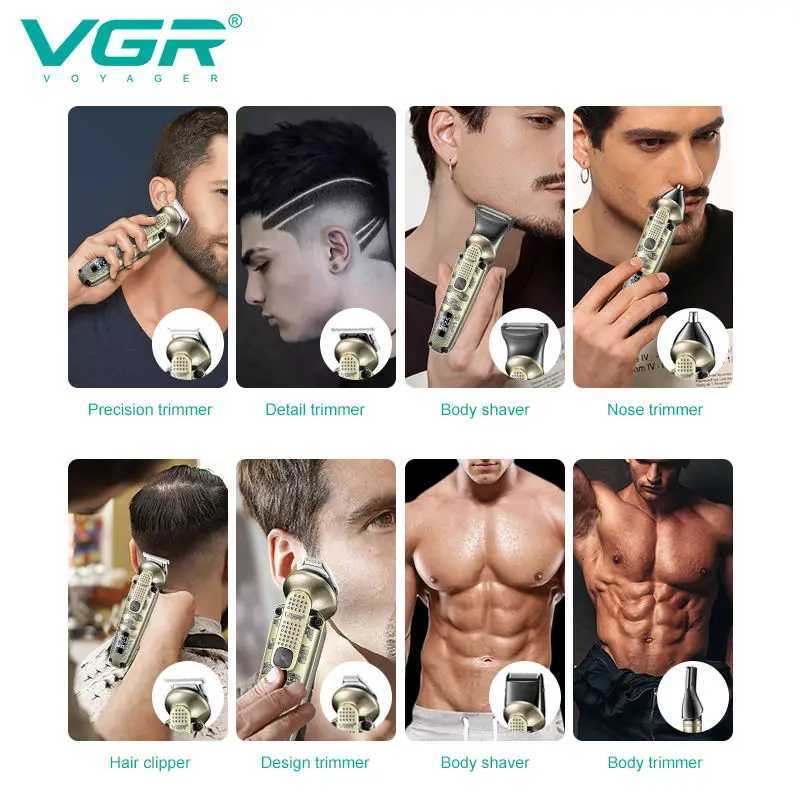 VGR 8-in-1 metal hair clipper multifunctional intelligent LED digital hair trimmer mens nose hair and armpit hair shaver V-103T251120